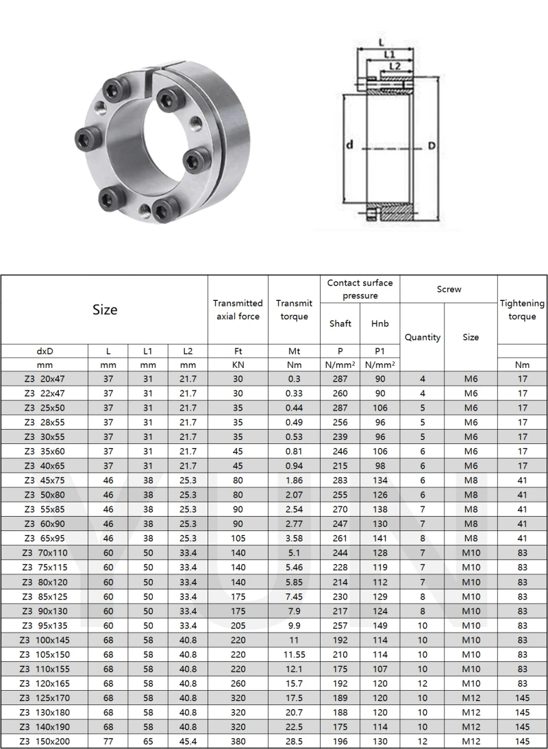 Z3 Expansion Sleeve Shaft Locking Device Assembly Bore Diameter 20-65mm STK135/DRARFN70130/KTR203/DR132A Fastening Sleeve CNC