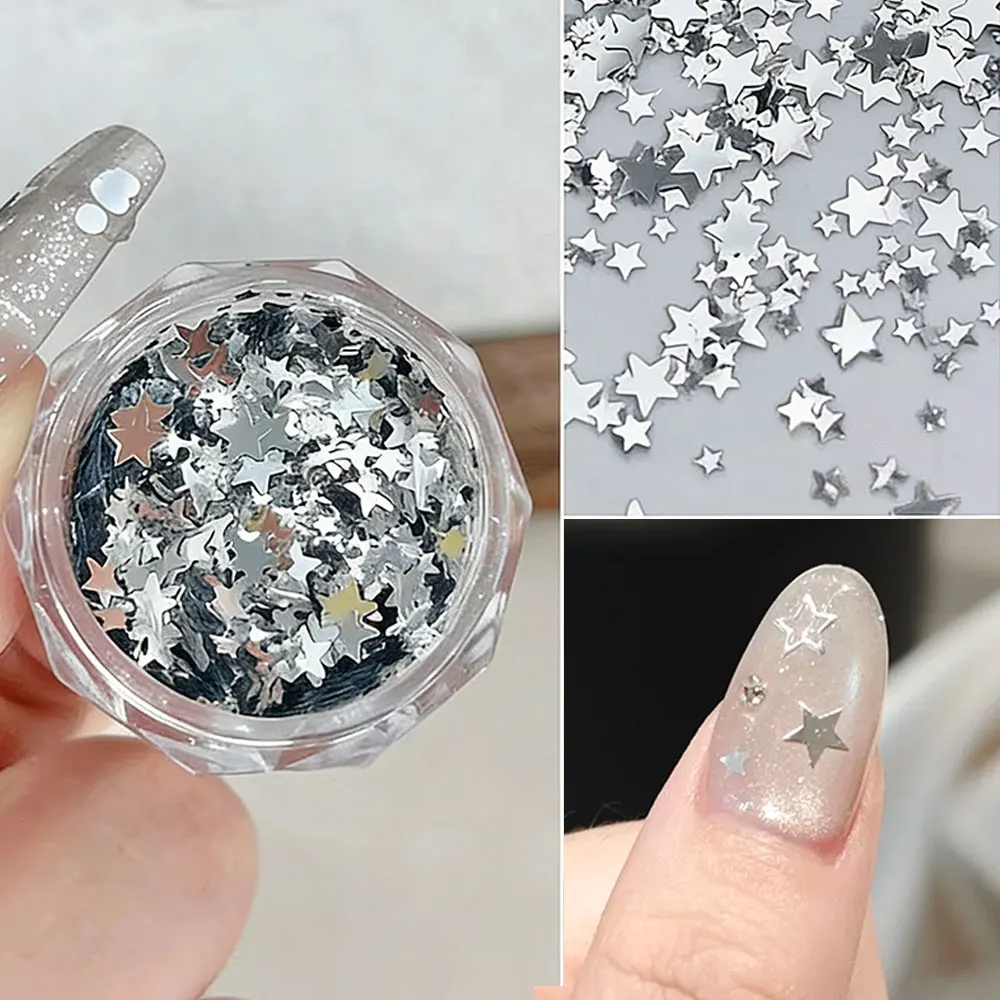 1Jar 1-3mm Shiny Silver Star Nail Glitter Sequins Pentagram Shape Paillettes Ultrathin Nail Decorations DIY Y2K Nail Supplies11
