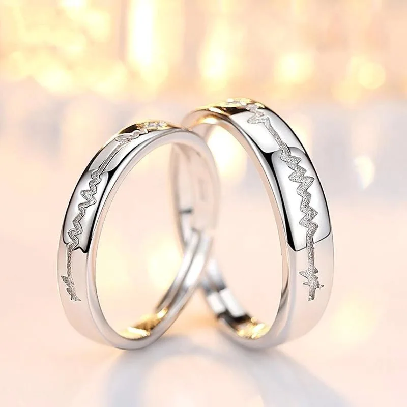 Gift Woman\'s 925 Sterling Silver Fashion Jewelry Electrocardiogram Couple Ring For Men XY0375