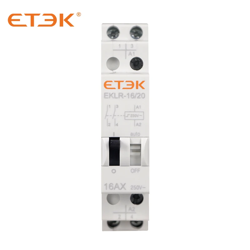 ETEK Impulse Relay Household Bi-stable Latching Auto Control Relay For Lighting 1P 2P 16A 1NO 2NO Coil 230V AC 110V DC EKLR