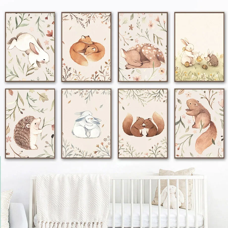 Hug Rabbit Fox Squirrel Hedgehog Deer Music Wall Art Canvas Painting Nordic Posters And Print Wall Pictures Baby Kids Room Decor