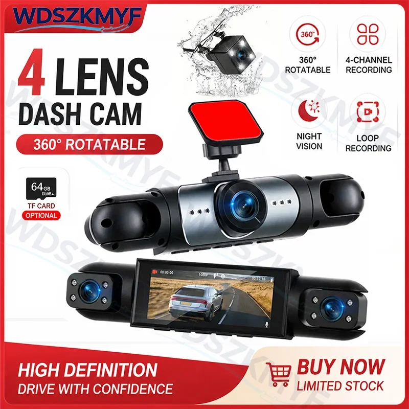 1080P 360° Dashcam 4Ch Video Recorder Car DVR Recording camera Front left right Rear View 3Lens Night Vision Car Recording Came
