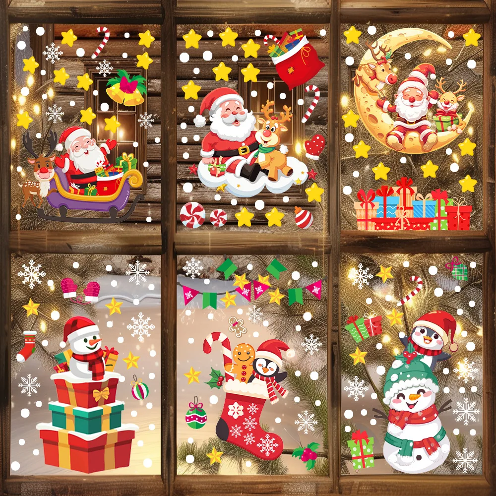 Christmas Stars Snowman Gift Box Santa Claus Glass Doors and Windows Decoration Beautification Wall Sticker