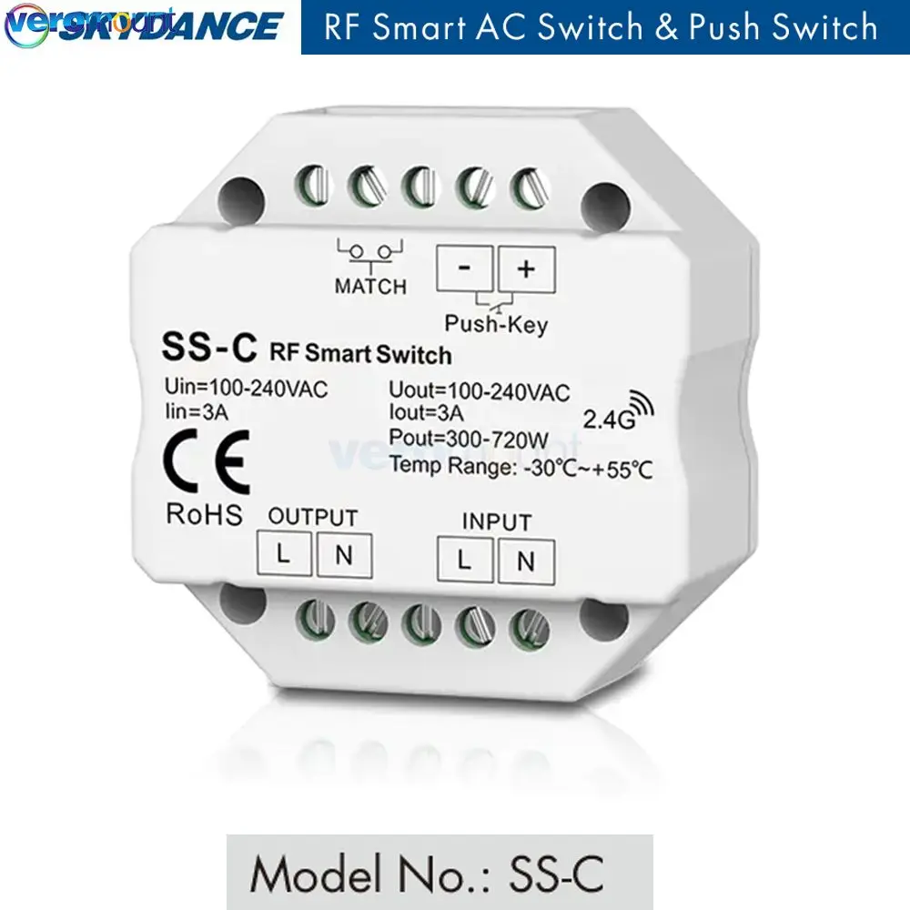 

Skydance SS-C 110V 220V RF Smart Switch AC Triac /Relay Output to Switch Single Color/Traditional Incandescent/Halogen LED Light