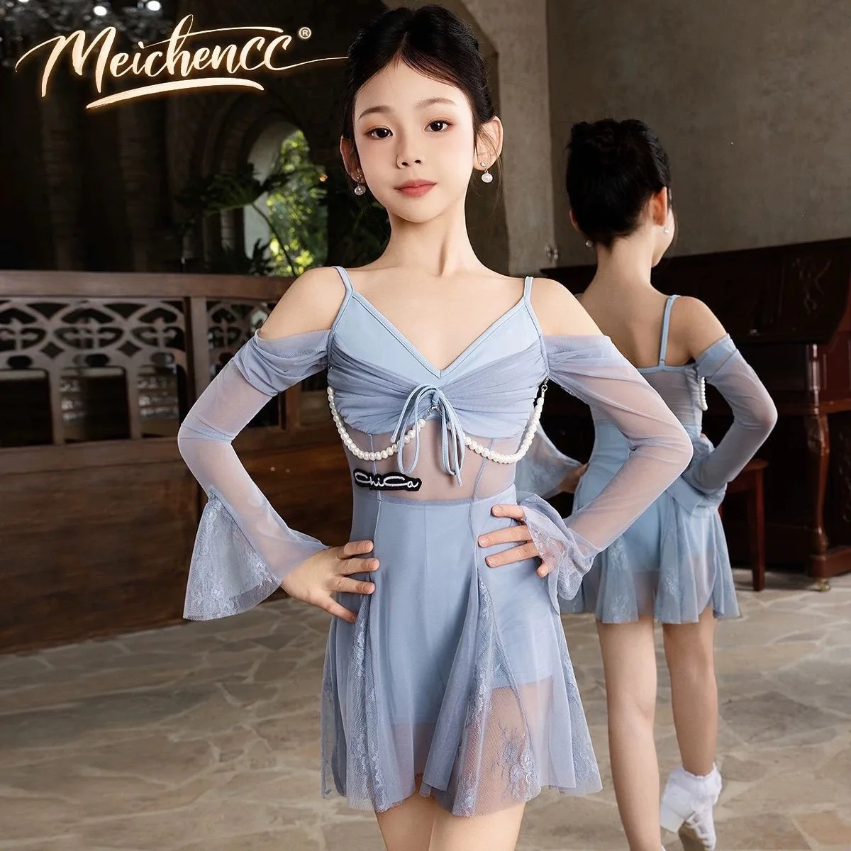 

Blue Performance Accessories Latin Dance Wear Pearl Line Dance Costume New Products Stage Costume Competition Dress New Arrival