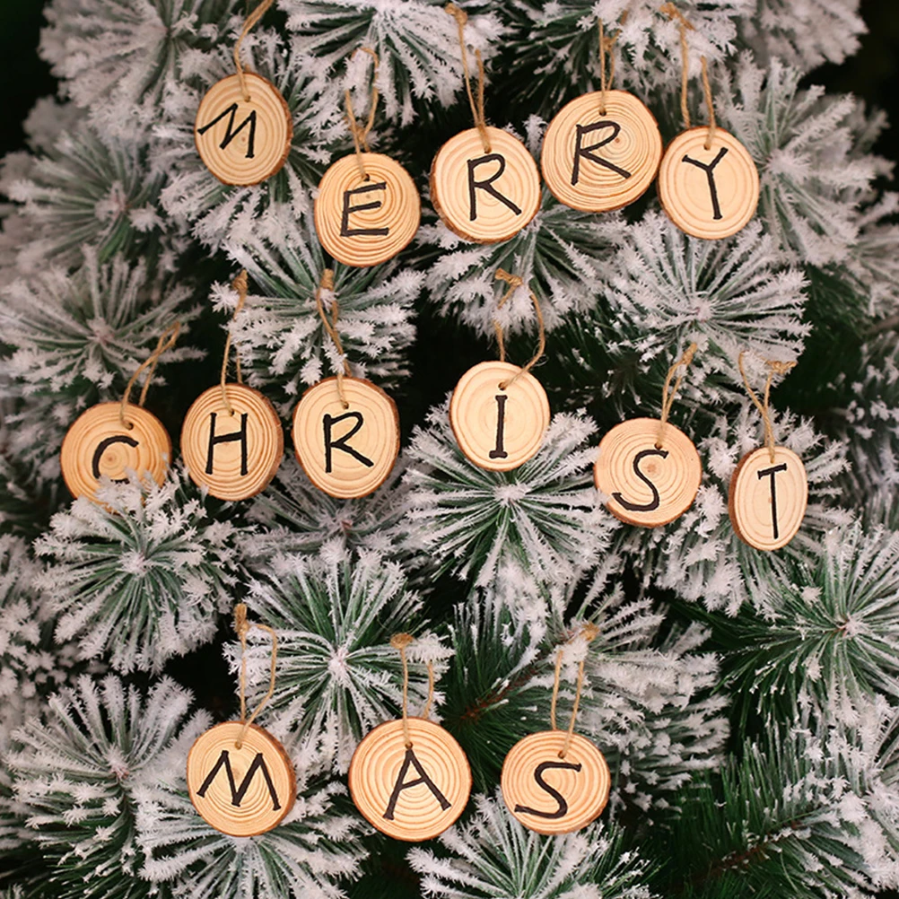 

20 pcs Christmas Tree Wood Discs Unfinished Natural Wood Slices Simple Hanging Pendant Jewelry Making Ornament Hemp Rope