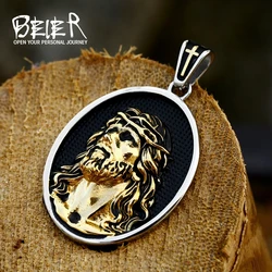 BEIER 316L Stainless Steel Two-faced relief statue of Jesus Men Jewelry Gift Christ religio Necklace Christian Jewelry BP8-400