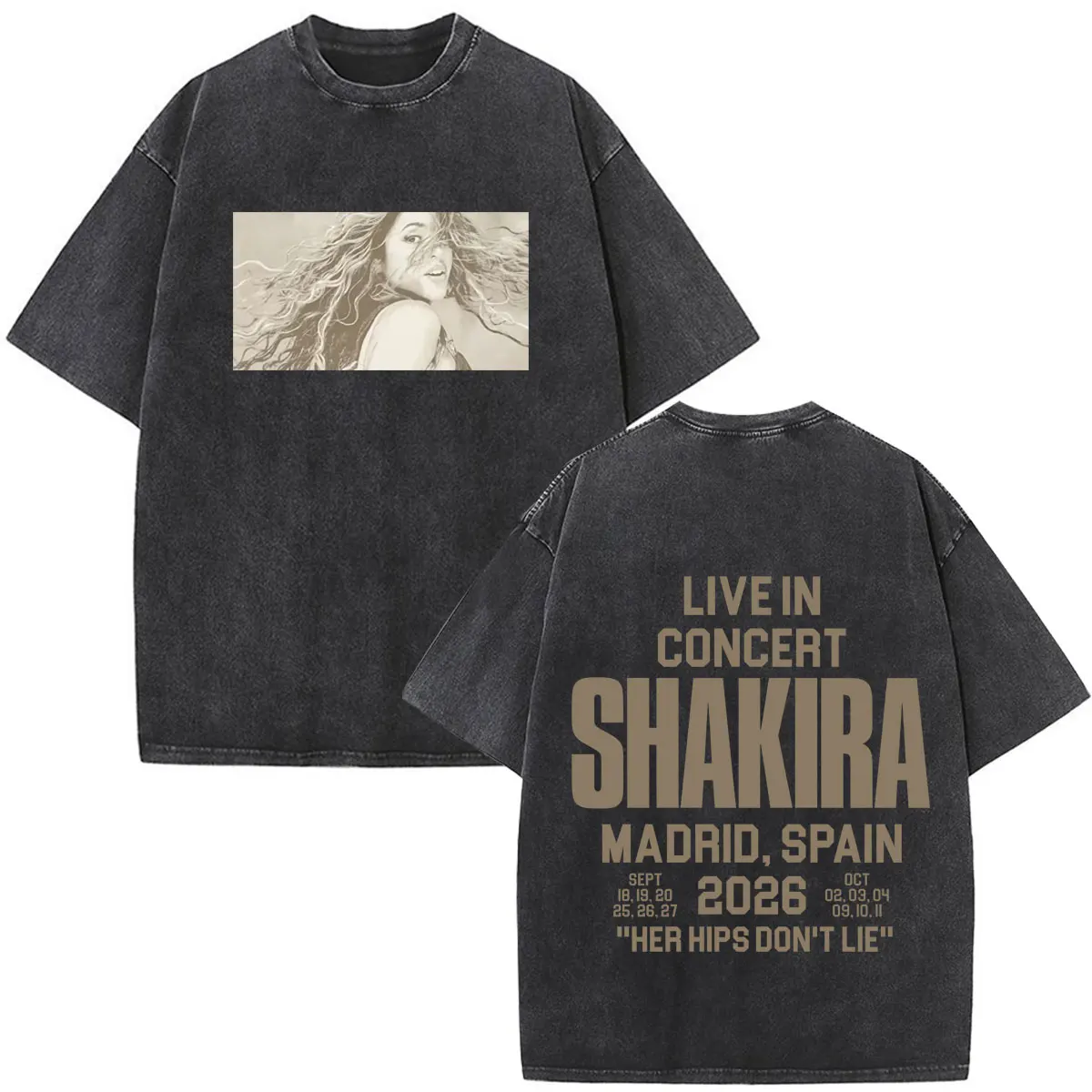 Shakira Las Mujeres Ya No Lloran 2026 Tour Print Vintage Washed Fan Geschenk T-Shirts Herren Damen Mode Locker Lässig Baumwoll-T-Shirt – Detail 11