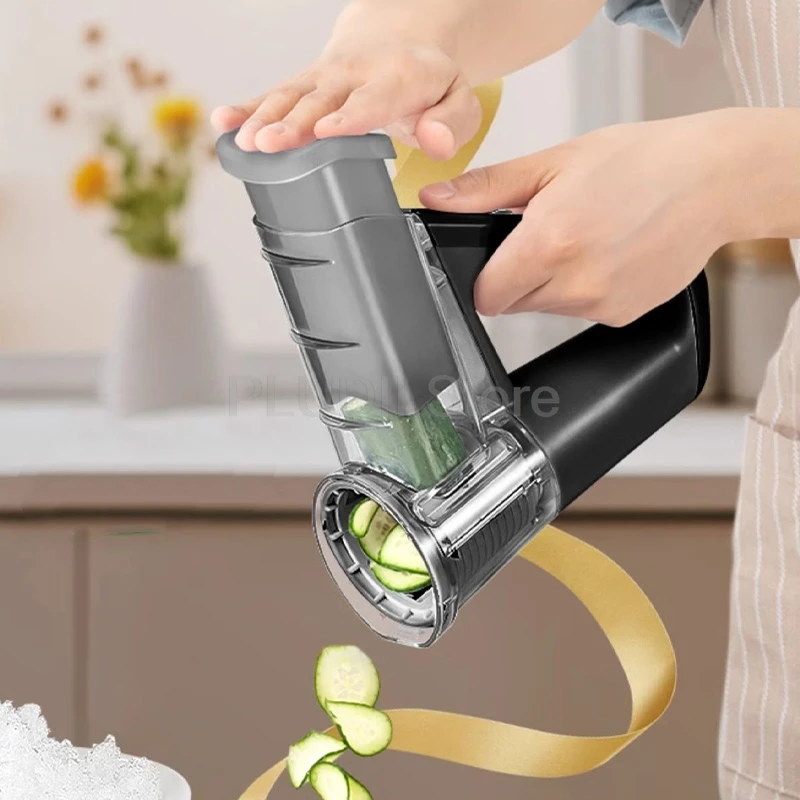 เครื่องหั่นผักไฟฟ้าแบบมือถืออเนกประสงค์ 4 ใบมีด 5 ฟังก์ชั่น สำหรับหั่น สไลด์ ซอย ทำสลัด