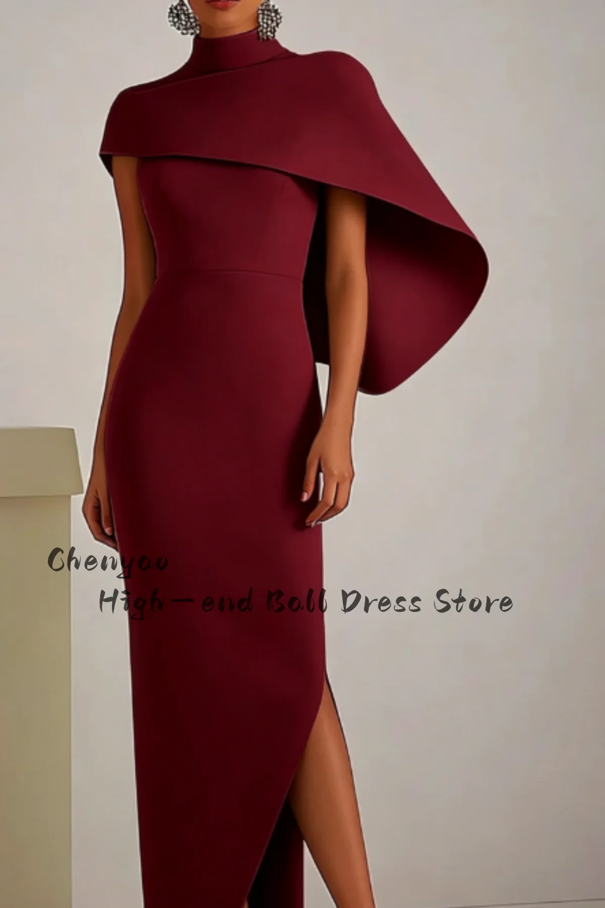 

TIANTIAN Customized Sage Green Chic Party Wedding Prom Dress High Neck Cape Asymmetric Maxi Dress robes de soirée