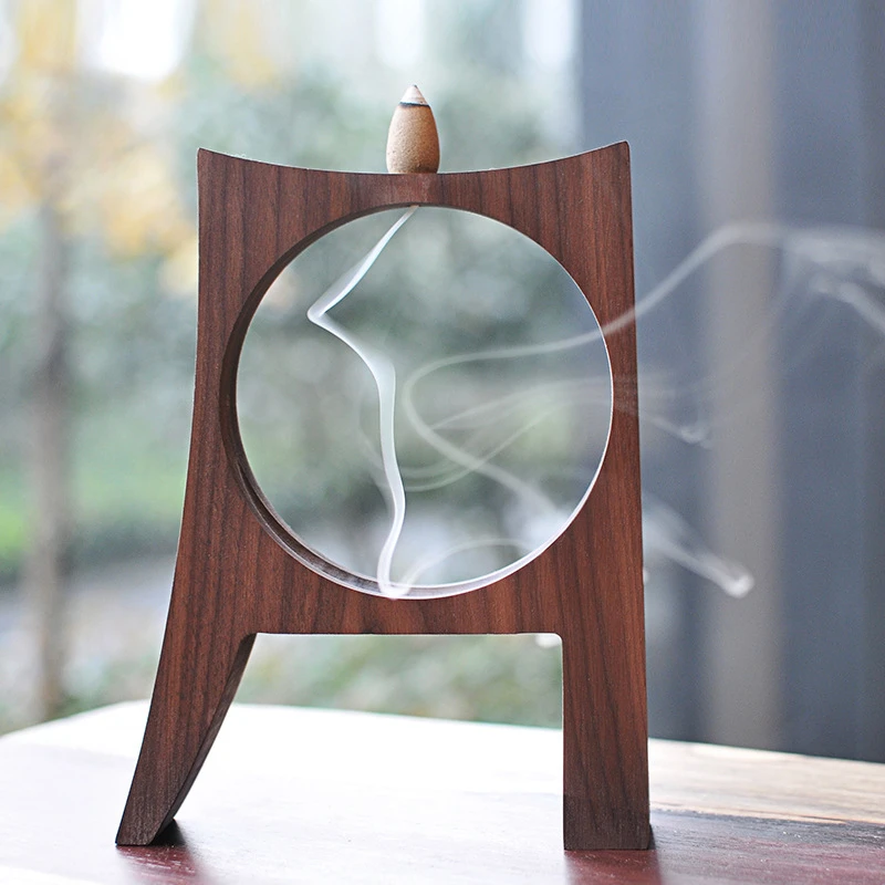 Incense Burner Walnut Wood Backflow Fragrance Stick Incense Burner Household Woodiness Tea Ceremony Incensory Gift Box Packaging