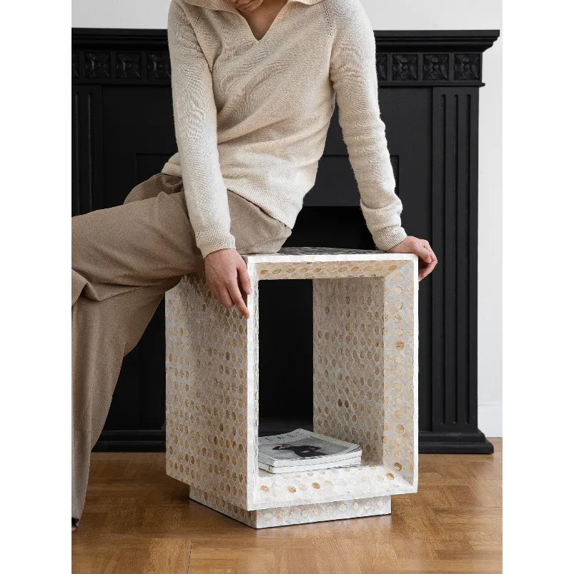 French Shell Storage Edge, Light Luxury Square Screw Corner Shoe Changing Stool