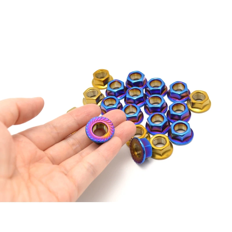 10PCS M4/M5/M6/M8/M10 x1.25/M10 x1.5/M10 x1.0 Stainless Steel Hex Nut Titanium Blue Flange Nut Motorcycle Rear Wheel Nut Bicycle image 3