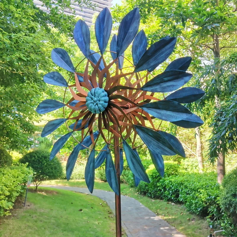 Rustic Double‑Sided Wind Spinner Stake, Wind Powered Rotator, Park Garden Lawn Yard Outdoor Decor Ornament