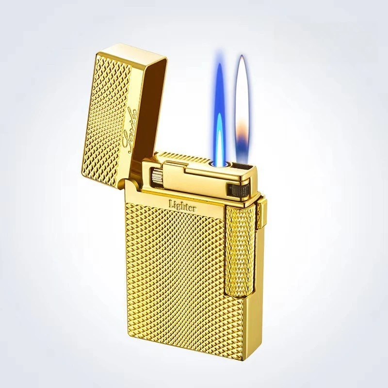 

Double Fire Inflatable Lighter Langsheng Windproof Men's High End Side Sliding Grinding Wheel Double Fire Smoking Accessories