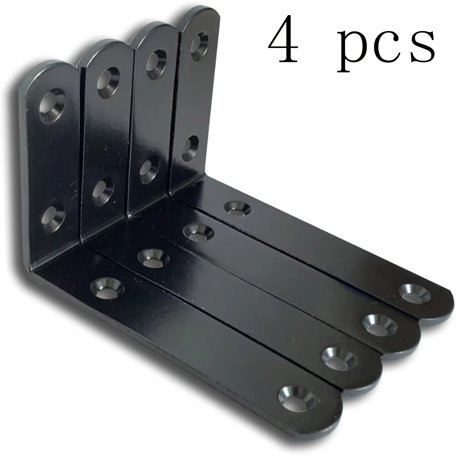 4pcs Black Metal L Shelf Bracket, Heavy Duty Corner Support, Rustproof Wall Mount for Floating Shelf Decor