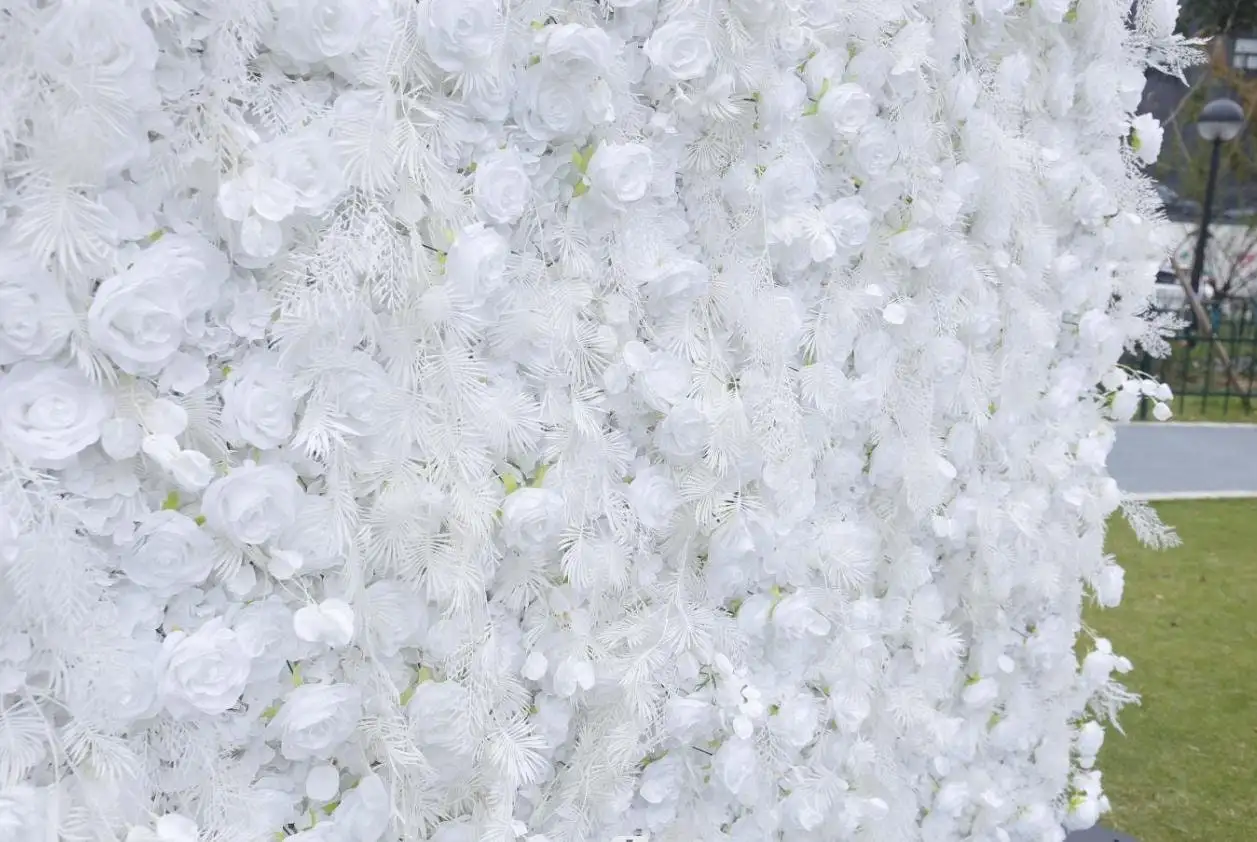 5-D زهرة الورد الأبيض جدار زهرة اصطناعية لوحة متجر المنزل حفلة عطلة جدار ديكور صورة خلفية حفل زفاف خلفية