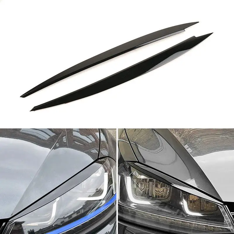 Glossy Black 2pcs Car ABS Headlights Eyebrow Eyelids Cover Trim For VW Golf 7 MK7 GTI GTD GTE R-Line R TDI TSI MPI 2014-2018