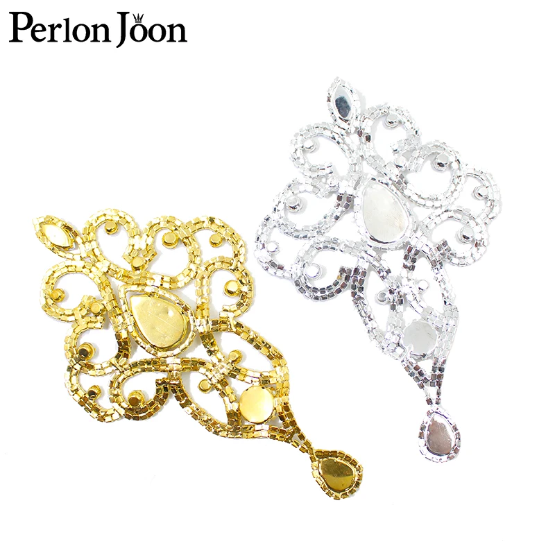 3.82*7.64 pollici goccia di vetro AB cristallo strass applique spilla patch per l\'abito da sposa accessori di abbigliamento YHZ002