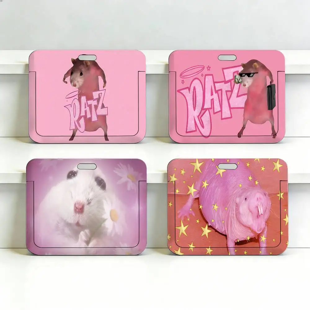 Pink R-Ratzs Mouse Funny K Transparent Card Holder Employee Plastic Slide Cover Lanyard Work Business ID Bag Bus