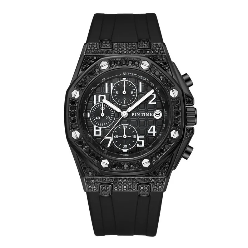 Multi functional diamond studded waterproof luminous calendar, trendy and fashionable quartz wristwatch for both men and women