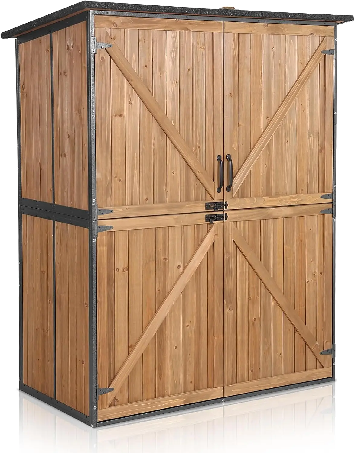

Outdoor Storage Shed with Floor - Waterproof Natural Fir Cabinet with Adjustable Shelves and Double Lock for Anti-Theft