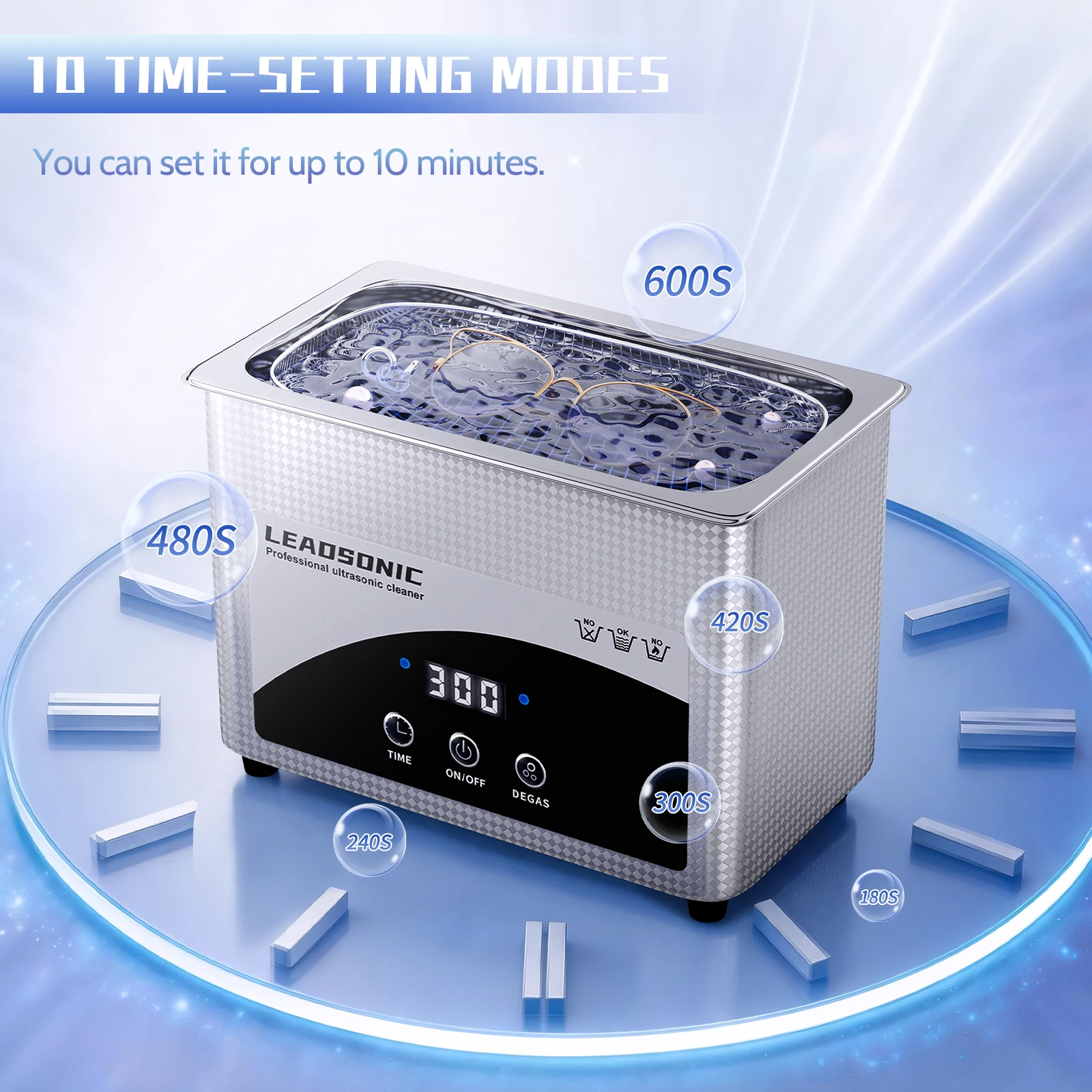 Digital Ultrasonic Cleaner 800ml Sonicator Bath 40KHz Degas for Gold Silver Jewelry Glasses Jade Necklace Oxides Rust Oil Washer