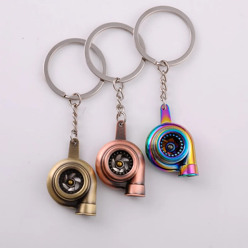 Mini Turbo Turbocharger Keychain Spinning Turbine Key Chain Ring Keyring