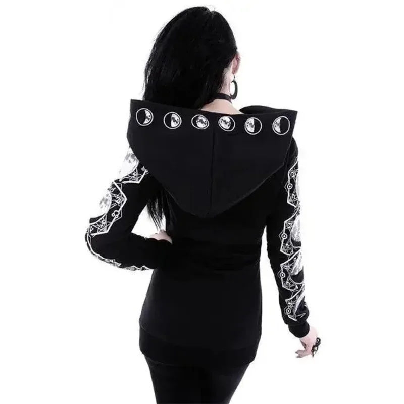 Nuevo 2025's Witchcraft con capucha de manga larga gótico bruja Luna mujeres disfraces Cosplay Sudadera con capucha de gran tamaño Zip P eqs9X
