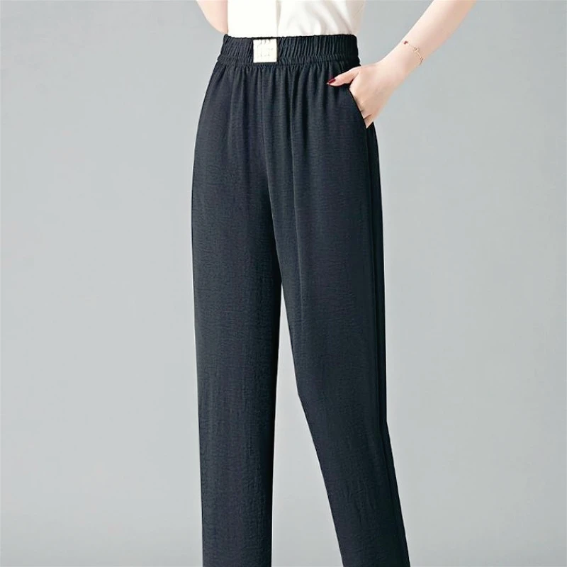 Invisible Zipper Crotch Pants 2026 New Ice Silk Drape Straight-leg Pants, High-waisted Summer Thin Slimming Nine-tenth Harem