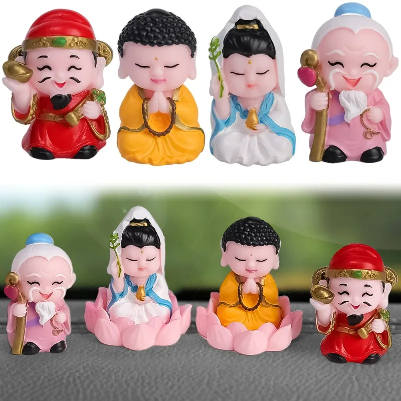 Car New Year Mascot Ornament Cute Buddha Guanyin Land Father-in-law God of Wealth Resin Ornament Bring in Wealth and Treasure