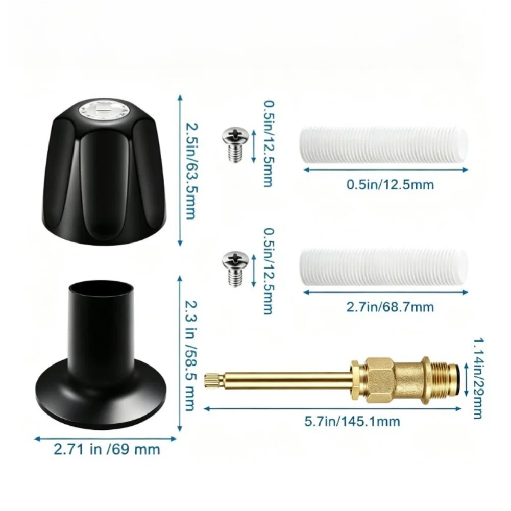 Two Piece Zinc Alloy For Shower Knob Kit for Bathtub Faucets Matte Black Finish Includes All Mounting Hardware