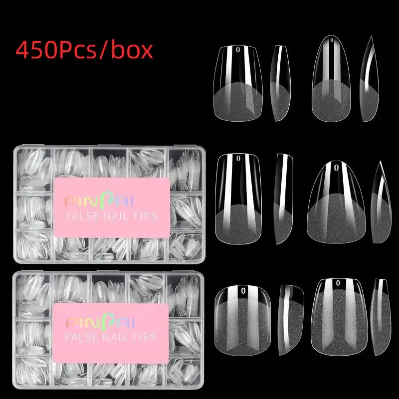 450Pcs Soft Gel Nail Tips Short Almond Nail Tips Full Cover False Nail Tips For Acrylic Nails Salon Home Press On Nails