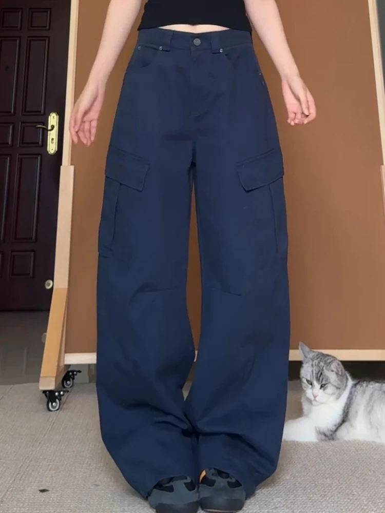 

Loose Casual Wide Leg Long Pants American Retro Multi Pocket Knife Workwear Trousers Men Women Design Sense Pleated Jeans