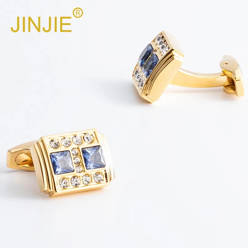 Luxury Blue Crystal Square Gold Cufflinks Men Lawyer Classic Prismatic Cuff Button Designer High Quality Mens Shirt Cuff Links