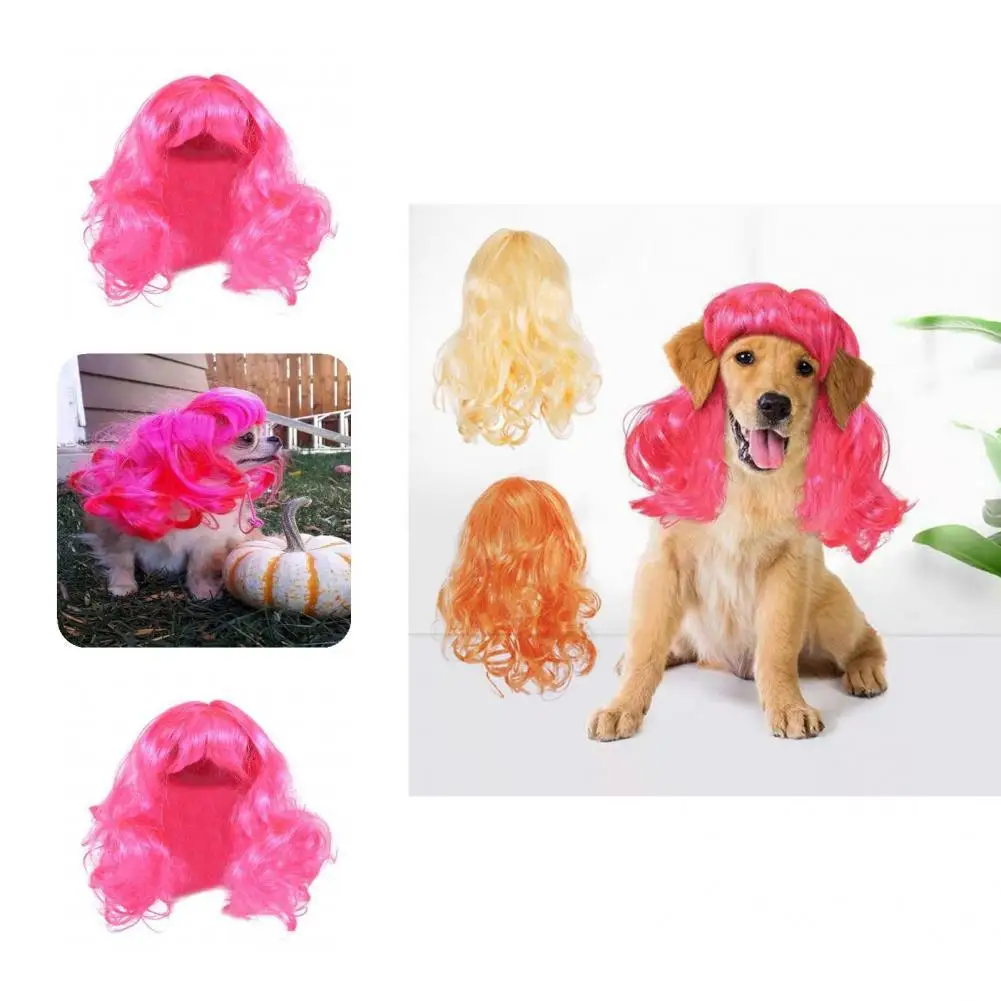 Stylish Pet Headwear with Elastic Band Unisex Small Medium Large Dogs Curly Wig  Pet Wig    Dog Hairpiece