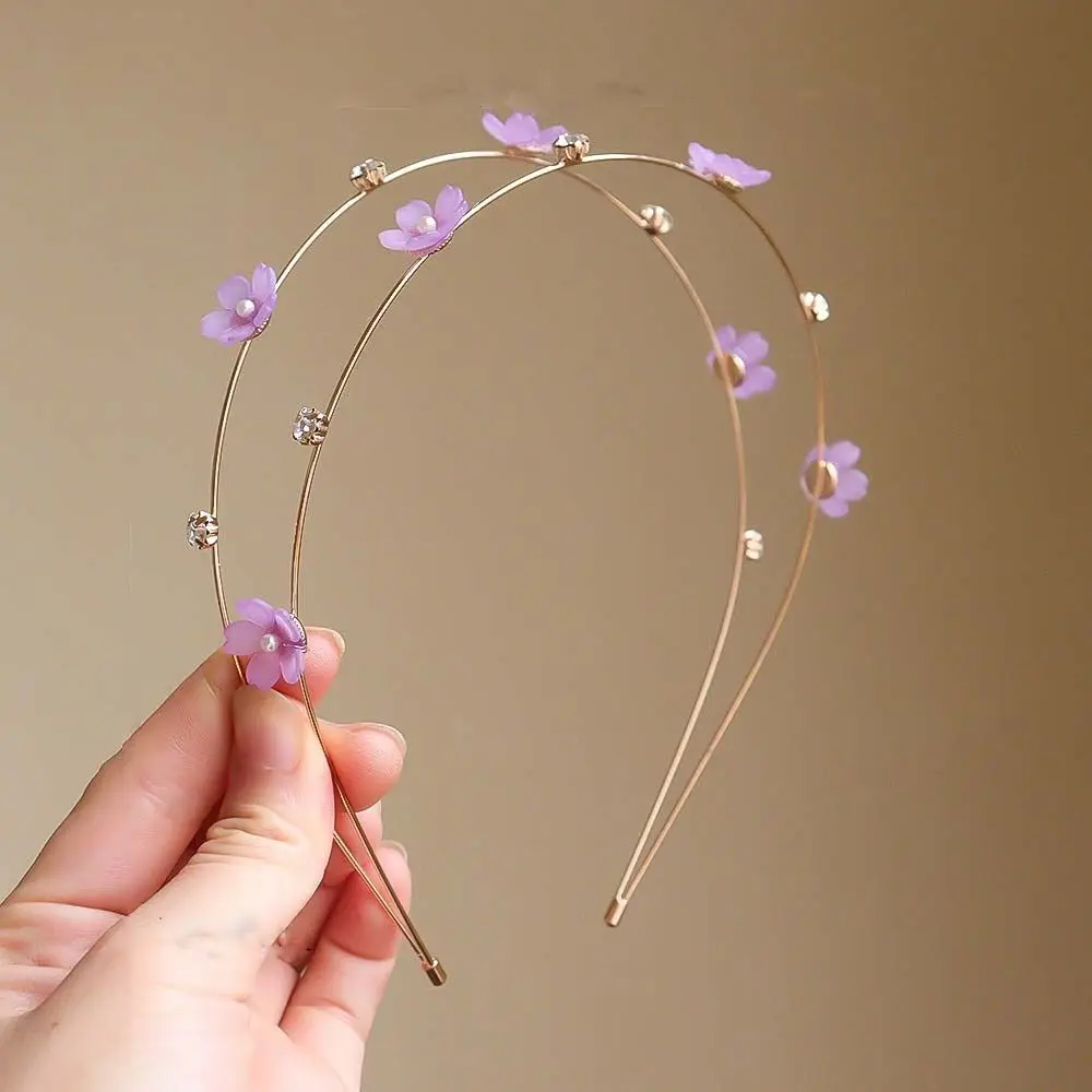 All-match Alloy Double Root Hair Bands Thin Waterproof Butterfly Head Hoop Rhinestone Metal Headdress Flower Hair Hoop Girls