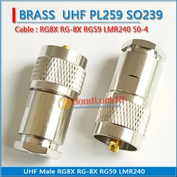 Connector Socket PL259 PL-259 SO239 SO-239 SL16 UHF Male Clamp Solder For RG-8X RG8X RG59 LMR240 Cable Brass RF Coaxial Adapter