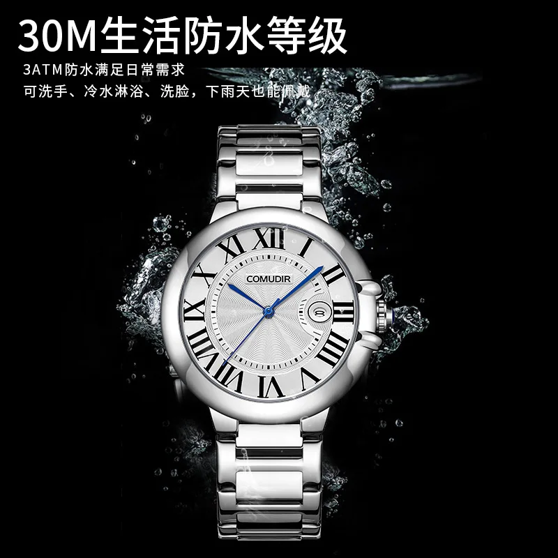 Edelstahl Hohl Quarzuhr Herren Ballon Leuchtkalender Wasserdicht