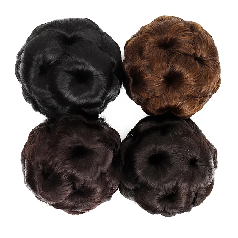 Synthetic Claw Clip In Chignon Fake Hair Chignon Bun Hairpiece Black Brown Blonde Women Curly Chignon Bun Hair