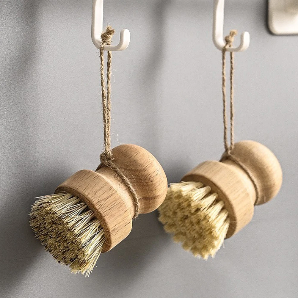 

4pcs Dish Brush Set Natural Round Vegetable Cleaner Bowls Sinks Wooden H Scrubber Kitchen Bar Supplies Non Scratch Sturdy