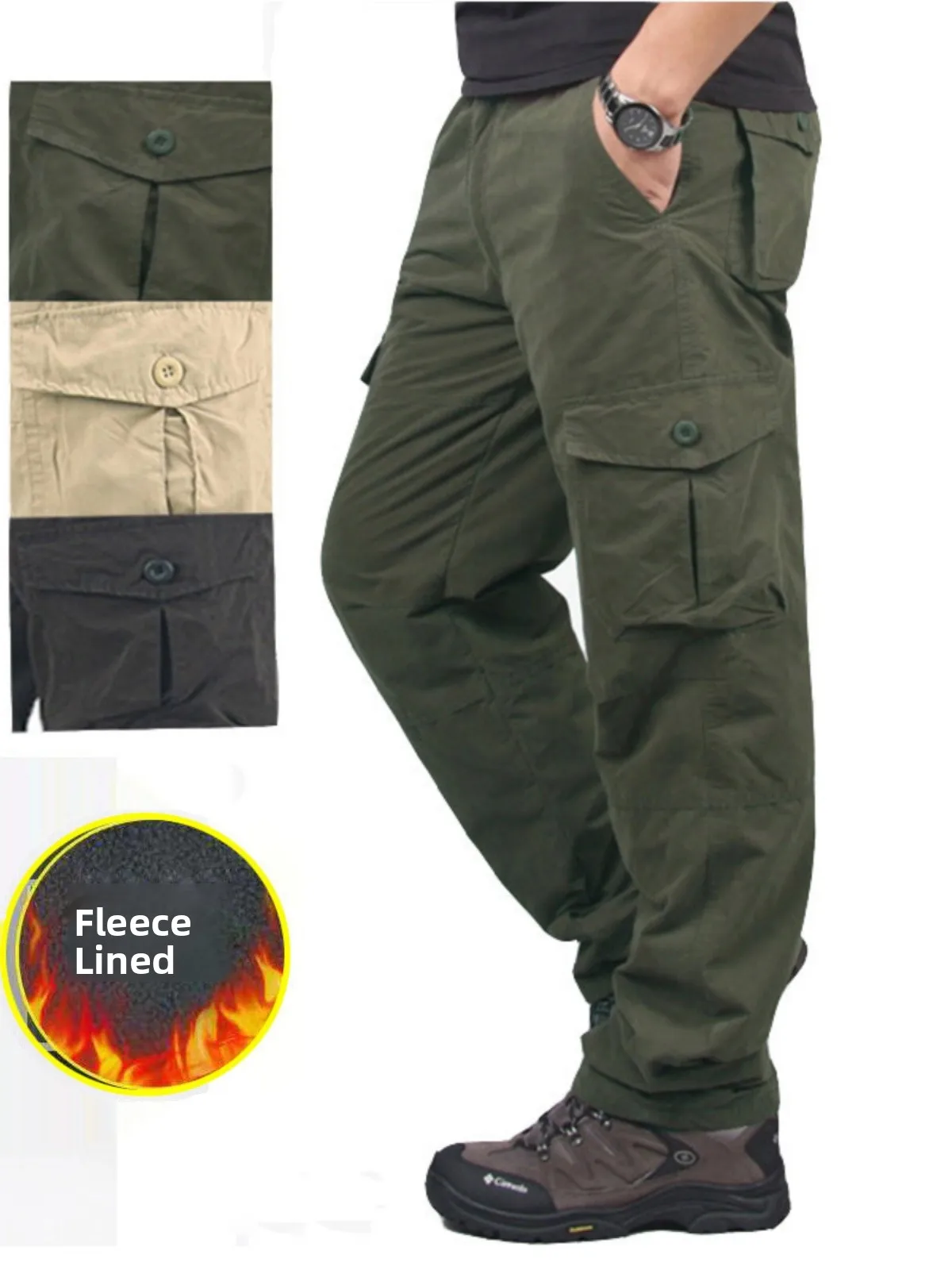 

Thiened Fce уличные рабочие брюки свободные теплые мужские длинные брюки молодежные брюки из смеси полиэстера прямые брюки осень-зима