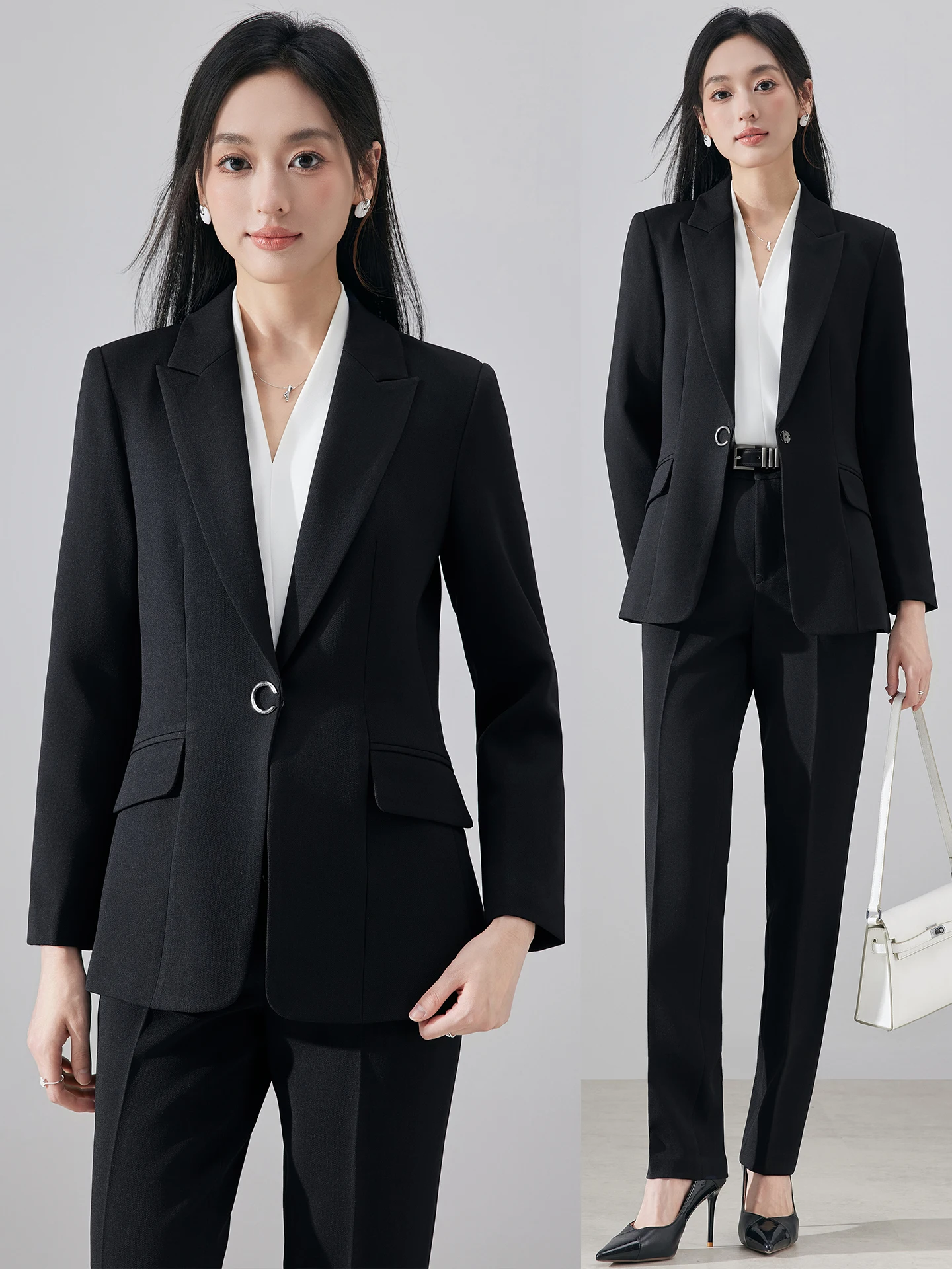 Professional Women's Suit Set Slim Fit Interview Clothing Commute Work Style High Quality Polyester Fiber Long Sleeve Button