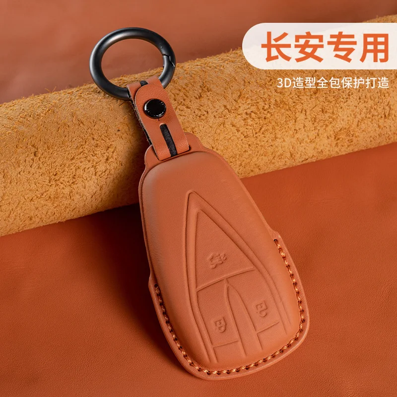 For Changan Eado CS75 CS55 CS35 PLUS Oushang X5 X7 UNI Genuine Leather Key Fob Cover Smart Remote Key Case