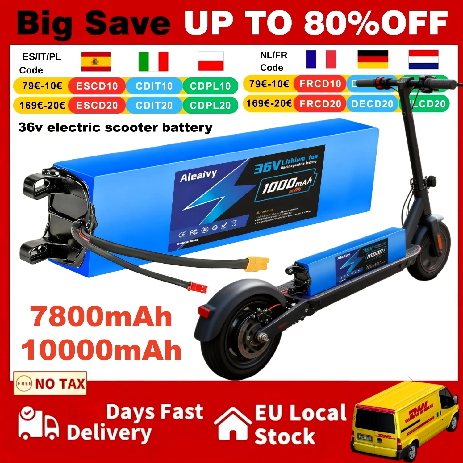 Aleaivy 10S3P 36V 10Ah 18650 wiederaufladbarer Lithium-Akku 7800mAh M356 Scooter-Akku für 500W Fahrrad-Roller mit BMS