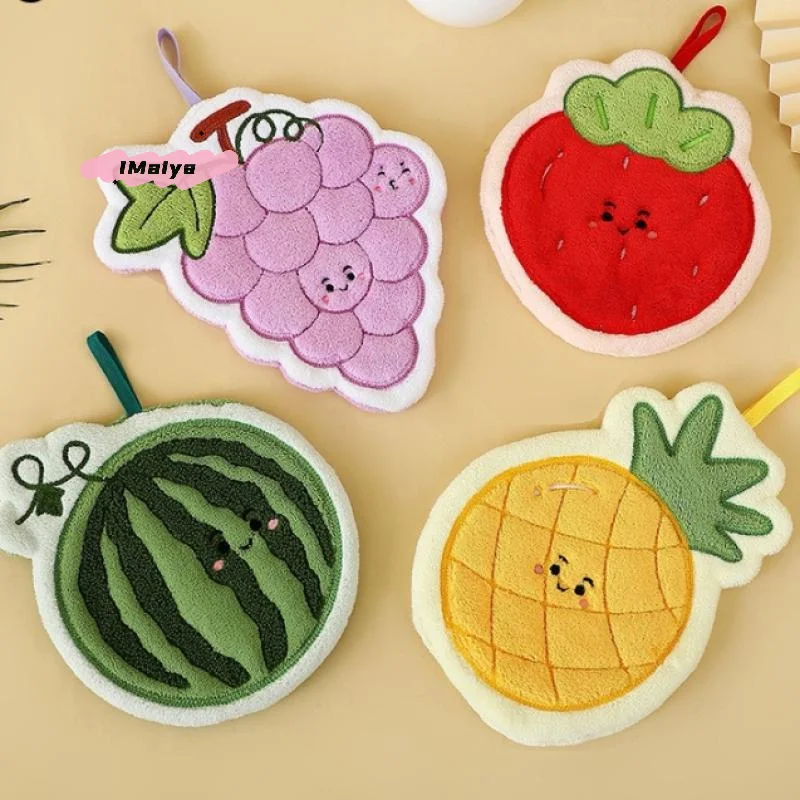 M-Cute Fruit Hand Towel Kitchen Absorbent Cleaning Cloth Hanging Quick Drying Coral Fleece Rag Bathroom Hand Cloth Home Supplies