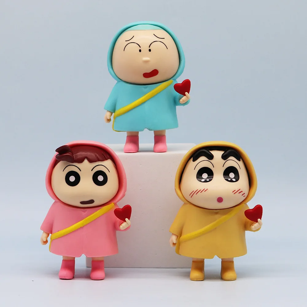 6 teile/satz Anime Crayon Shin-chan Regenmantel version Stehende hut Action Figure PVC Modell Spielzeug puppe Schreibtisch Dekor sammlung Geschenke