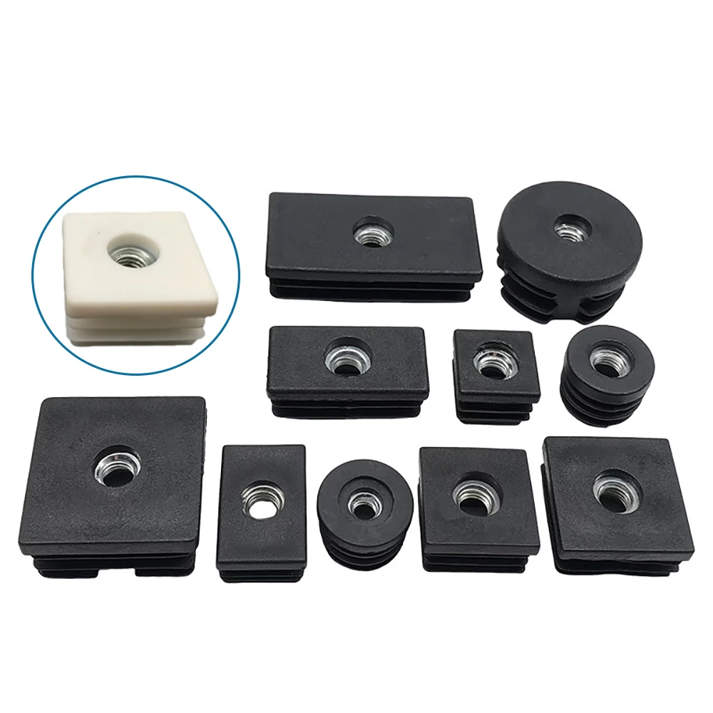 Bouchons de tuyaux ronds/carrés en plastique M6 M8 M10, avec trou d'écrou, Inserts d'extrémité obturateurs, couvercle de tuyau, pieds de meubles, bouchon de Tube