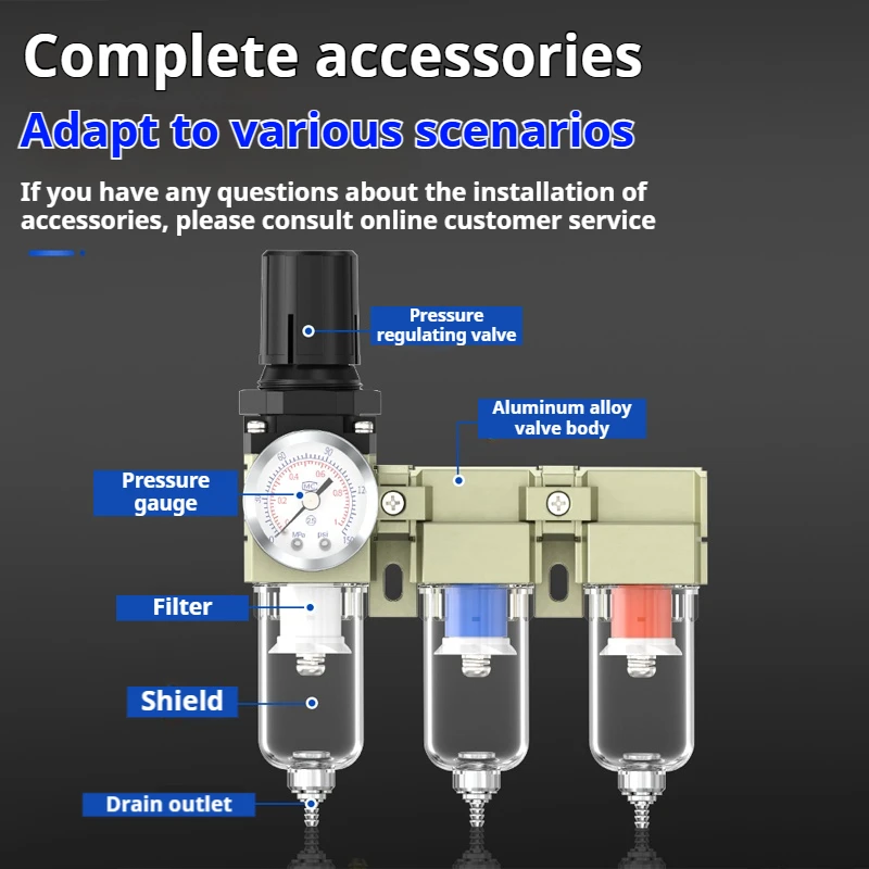 CWF 1/4 3/8 1/2 3/4 1 in 10Pneumatic Compressor Air Filter Source Treatment Filters Pressure Regulator Gauge Oil-Water Separator