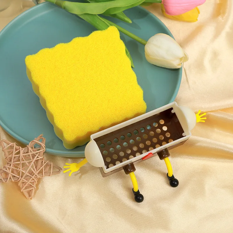 Cartoon Sponge Drain Rack Creative Sponge Holder Home Kitchen Sink Shelf for Dishwashing Brush Drainage Basket Organizer